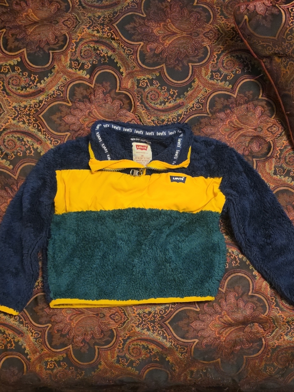 Levi's Kids Colorblock Sherpa Pullover Jacket - Navy, Yellow & Teal